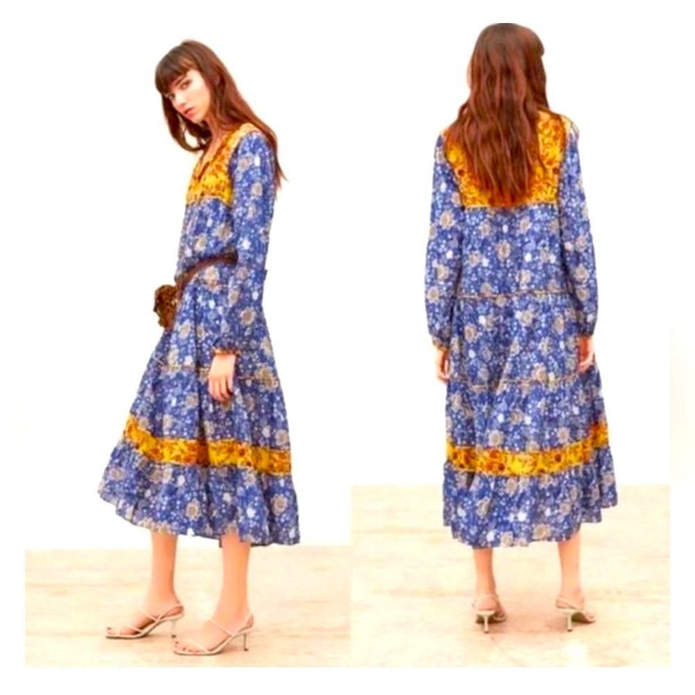 ZARA WOMEN DRESS BLUE YELLOW FLORAL SUMMER DRESS